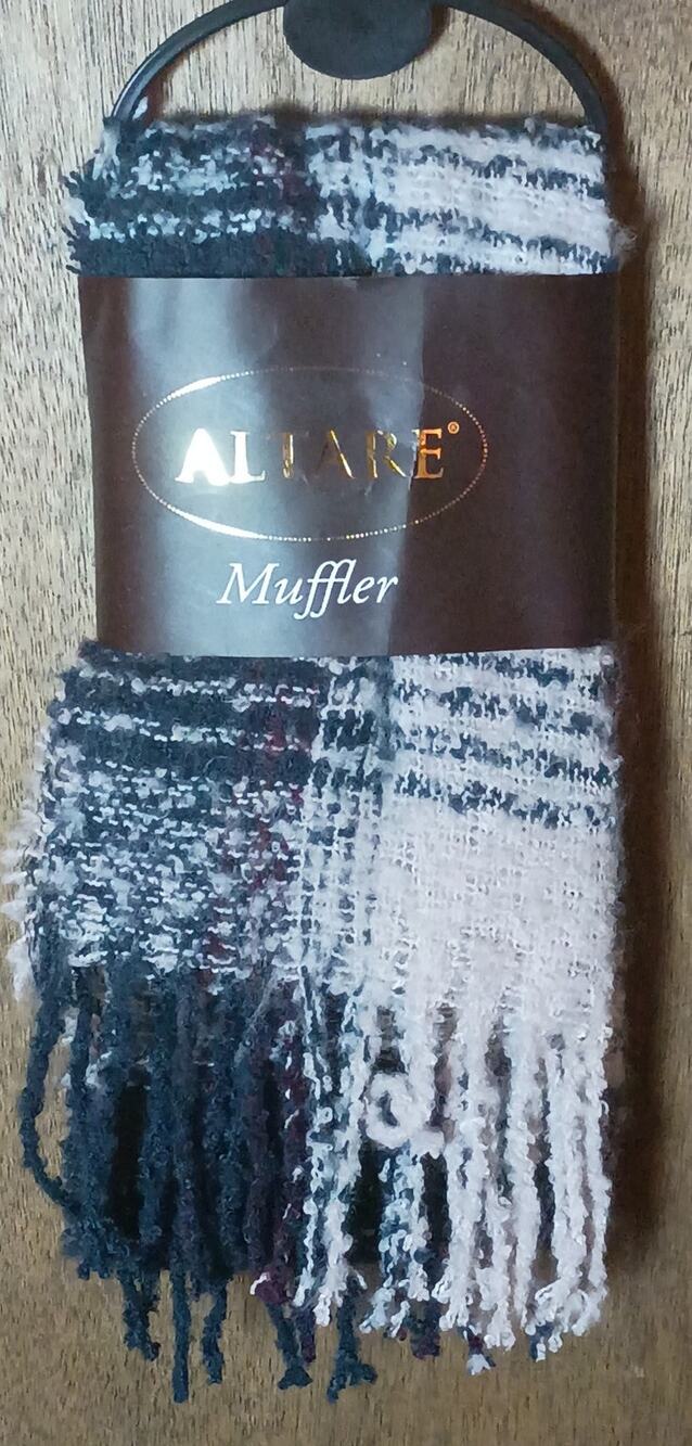 Altare Gray/ White/ Teal Plaid Knit Blanket Scarf NWT